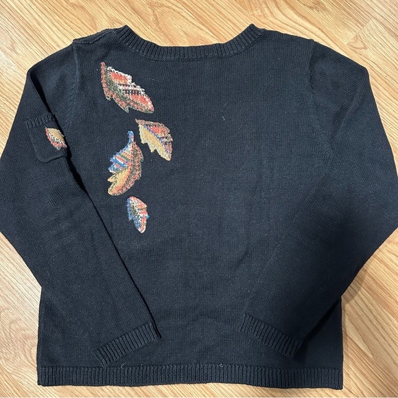 Christopher & banks hand embroidered size small black sweater with leaves - Picture 6 of 11